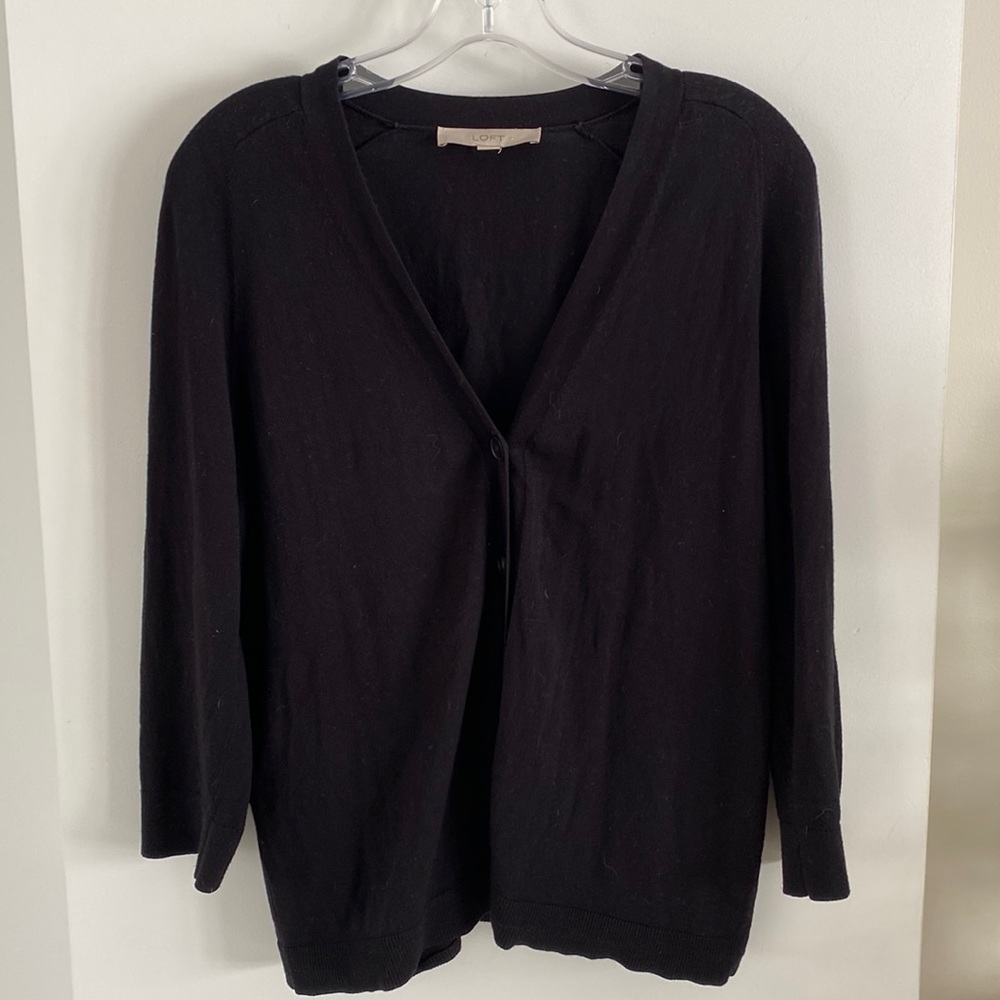 LOFT black viscose 3/4 length sleeve cardigan v-neck L